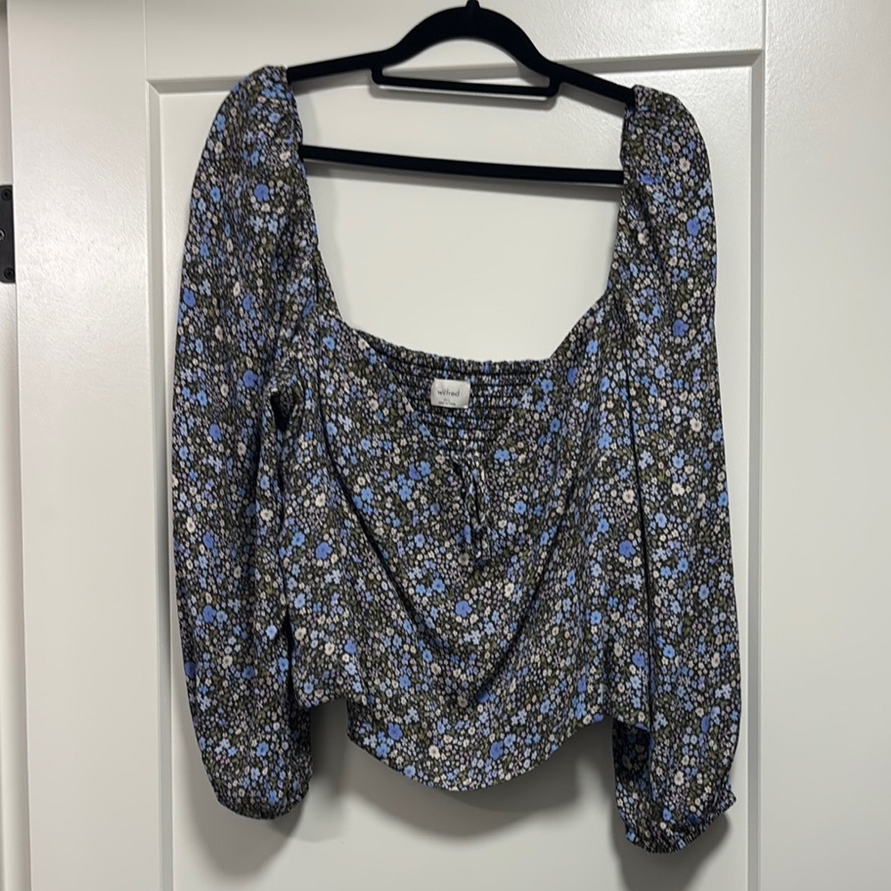 Wilfred Floral Novella Top with Blue Accents Size 2XL Aritzia - Picture 2 of 5
